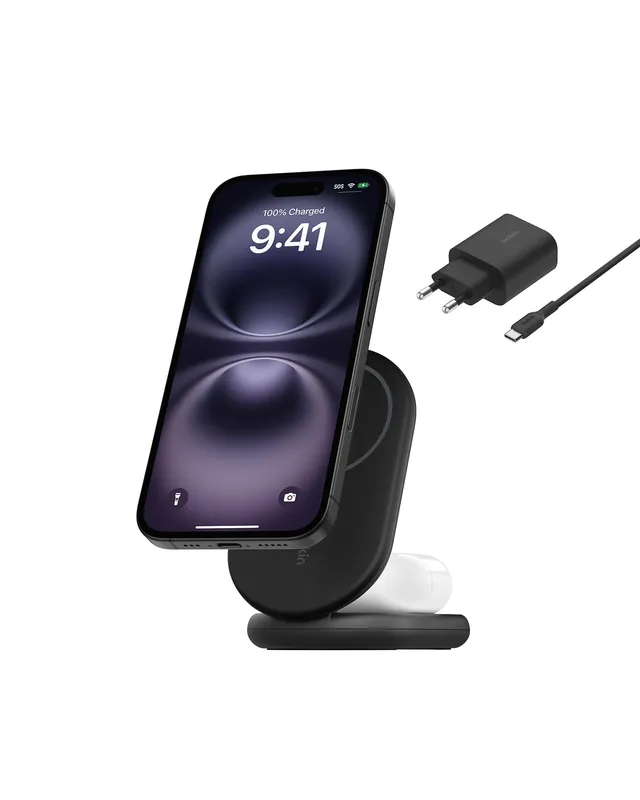 belkin-boostcharge-socle-de-recharge-2-en-1-magn-tique-et-pliable-qi2-15w-avec-a image 1