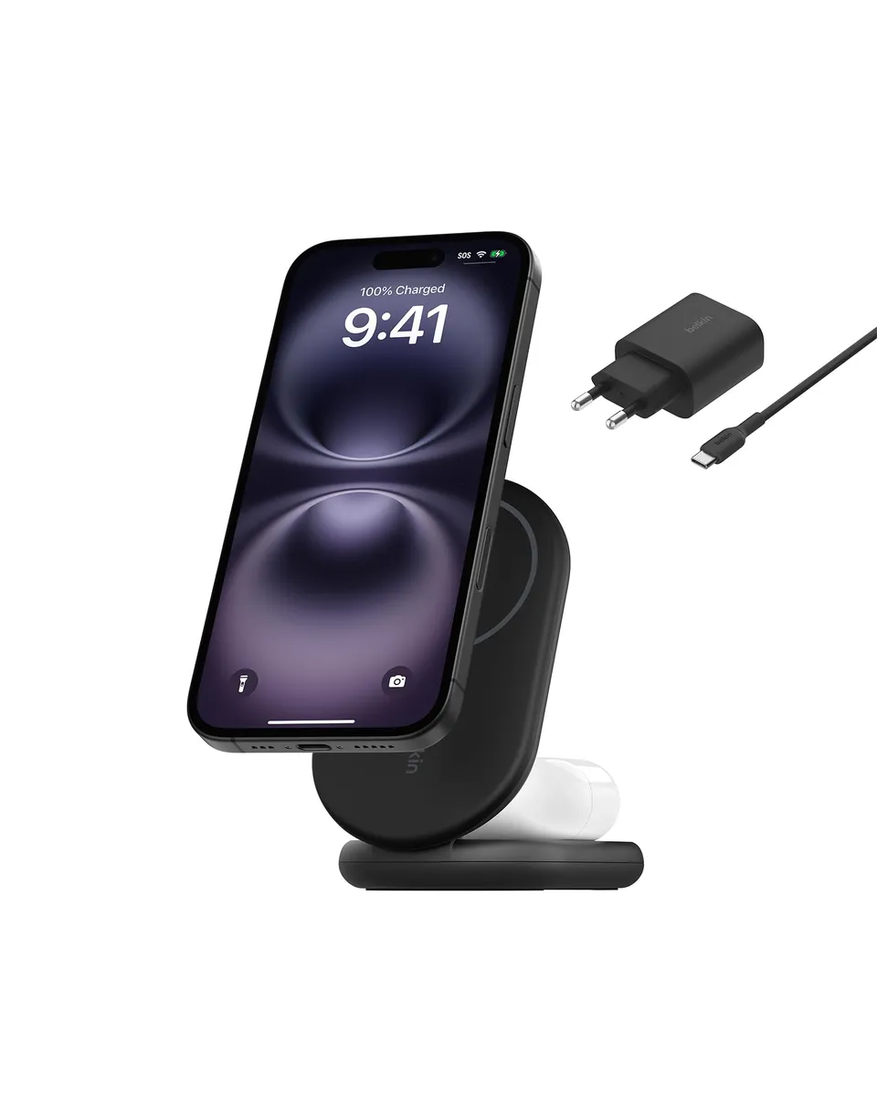 belkin-boostcharge-socle-de-recharge-2-en-1-magn-tique-et-pliable-qi2-15w-avec-a image 1