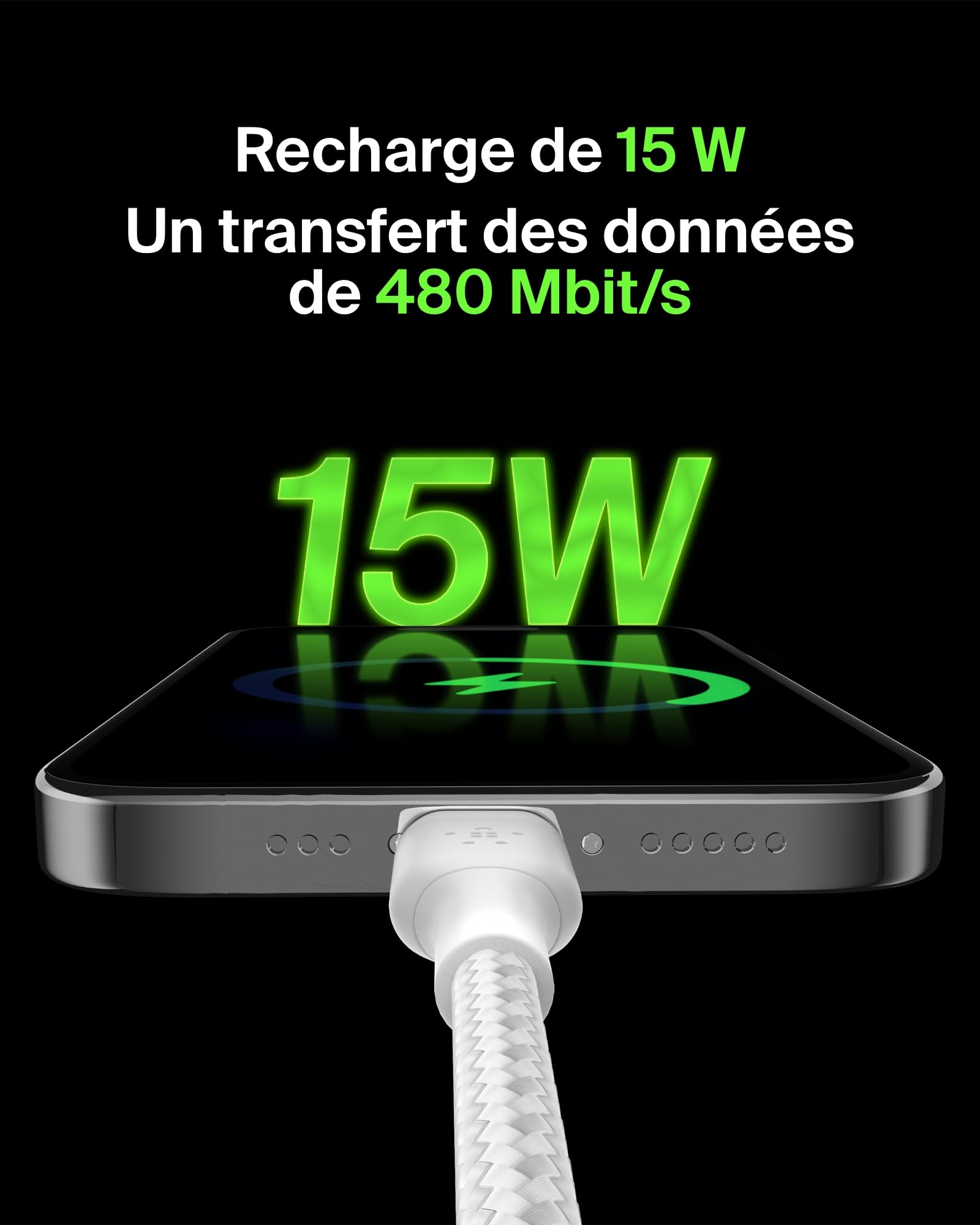 belkin-boostcharge-c-ble-usb-c-vers-usb-a-tress-nylon-3-m-charge-et-synchronisat image 2