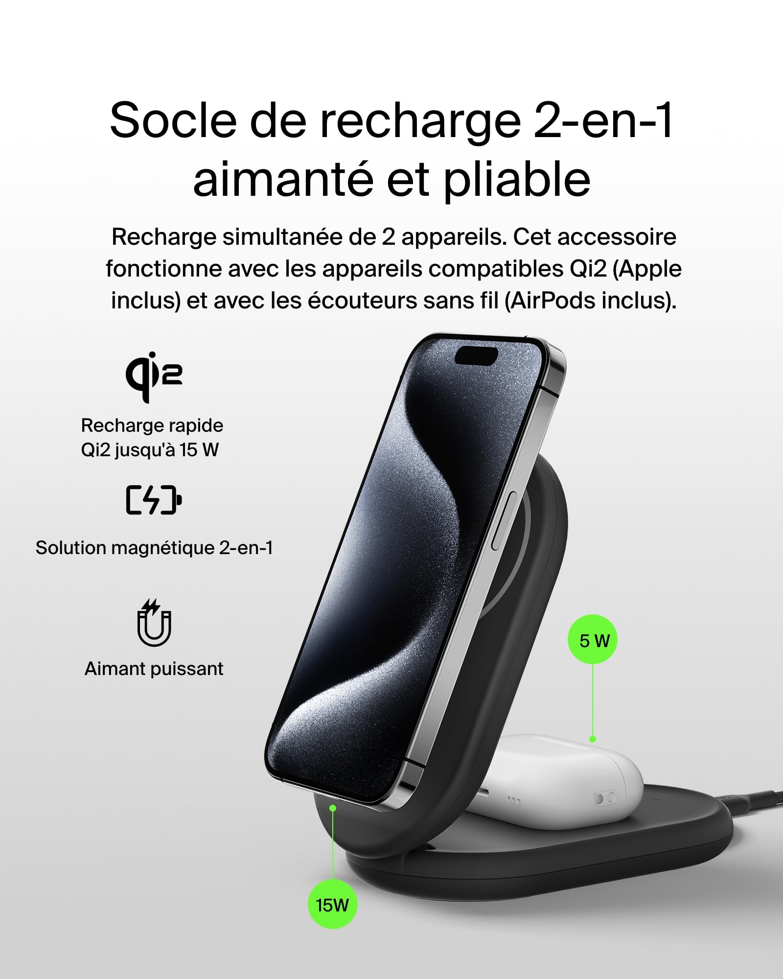 belkin-boostcharge-socle-de-recharge-2-en-1-magn-tique-et-pliable-qi2-15w-avec-a image 2