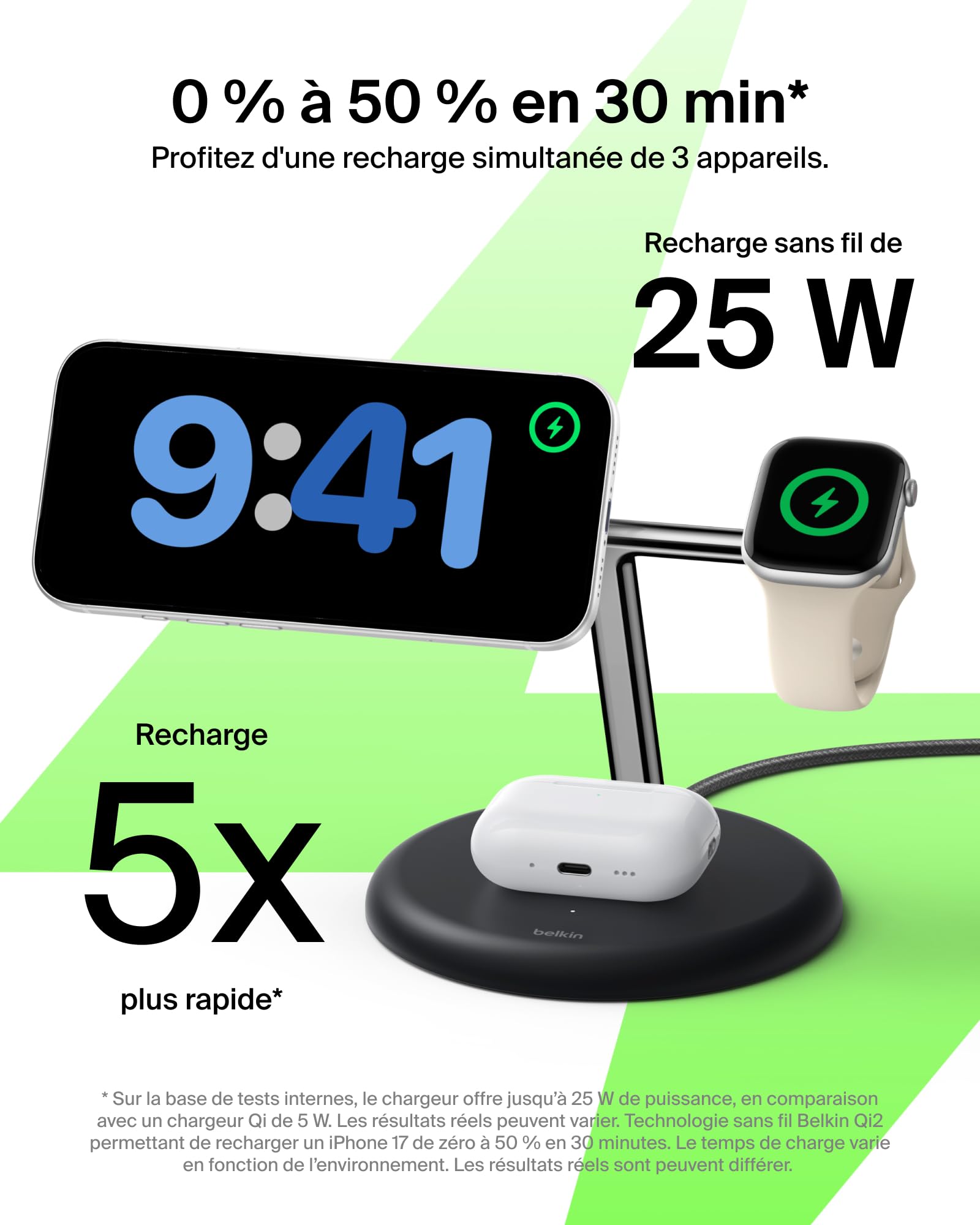 belkin-ultracharge-station-de-recharge-sans-fil-3-en-1-25-w-magn-tique-qi2-compa image 2