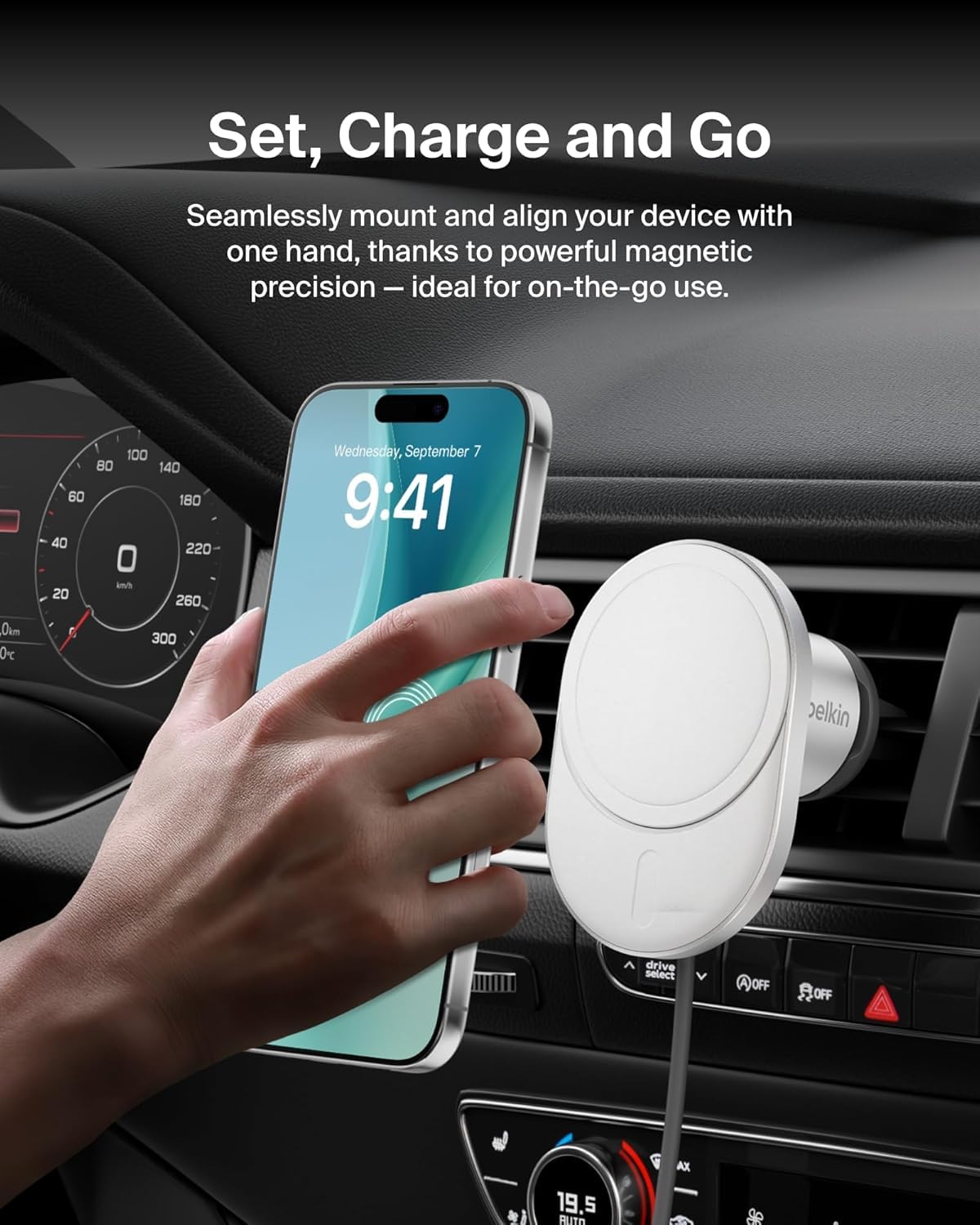belkin-boostcharge-pro-chargeur-de-voiture-magn-tique-sans-fil-qi2-15-w-fixation image 2