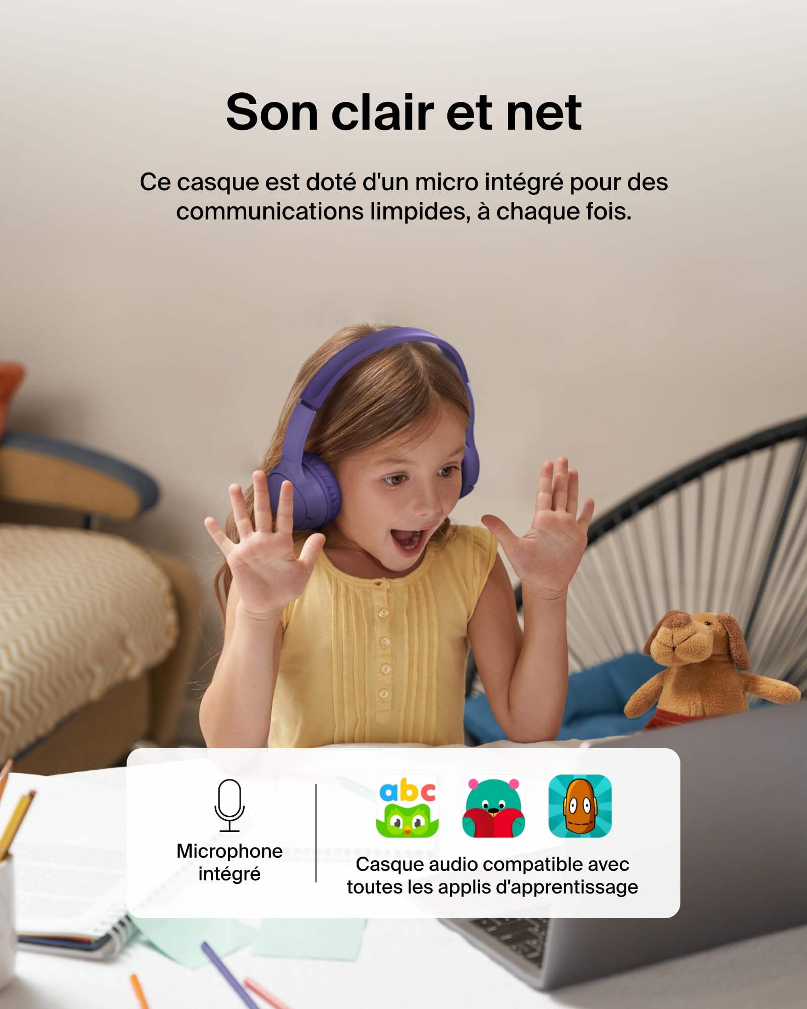 belkin-soundform-mini-casque-sans-fil-pour-enfants-avec-micro-bluetooth-5-3-limi image 6