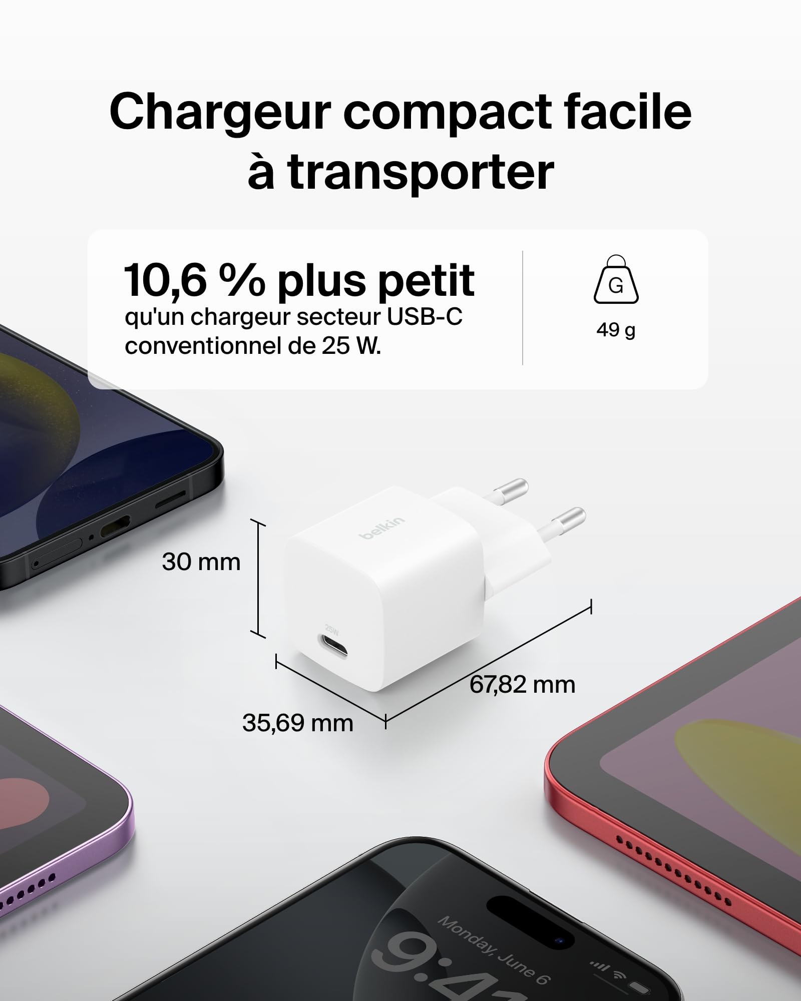 belkin-chargeur-secteur-usb-c-25-w-pd-3-0-avec-pps-iphone-16-galaxy-s25-ipad-pro image 2