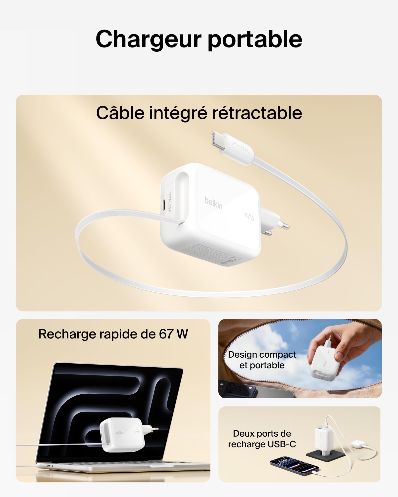 belkin-ultracharge-45-w-chargeur-secteur-usb-c-gan-avec-c-ble-r-tractable-80-cm- image 2