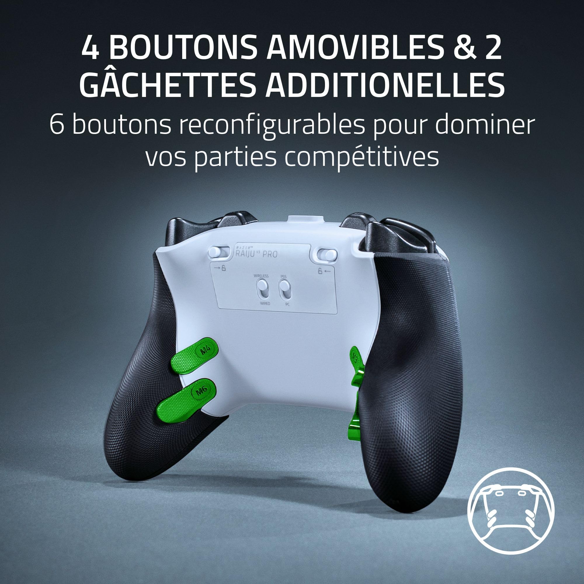 razer-raiju-v3-pro-manette-sans-fil-esport-sous-licence-ps5-et-pc-4-boutons-amov image 3