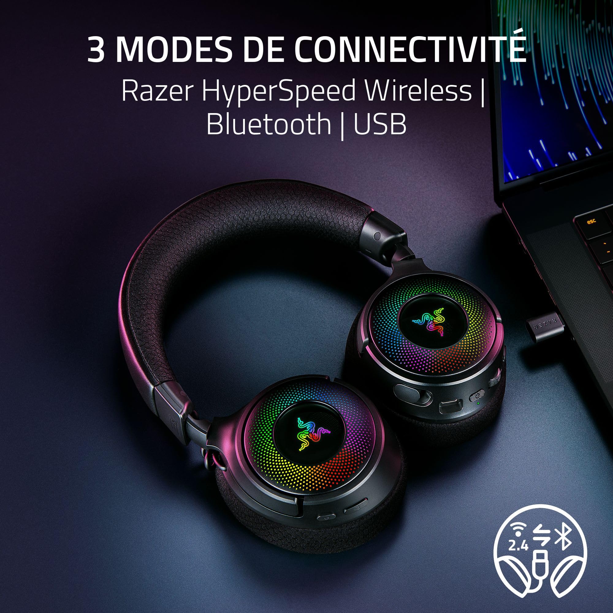 razer-kraken-v4-casque-gaming-sans-fil-3-modes-triforce-40-mm-thx-spatial-audio- image 4
