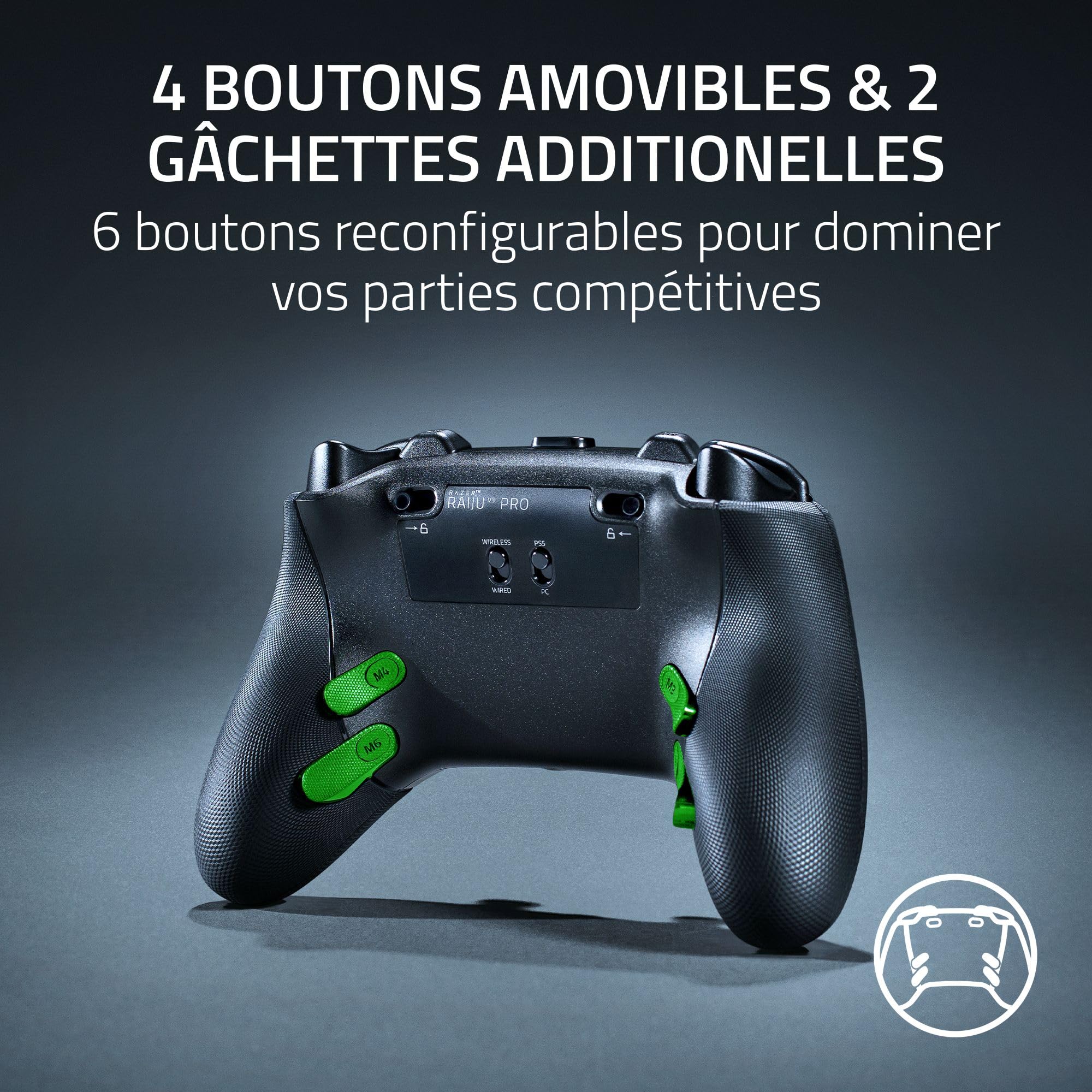 razer-raiju-v3-pro-manette-sans-fil-e-sport-ps5-et-pc-4-boutons-arri-re-amovible image 3