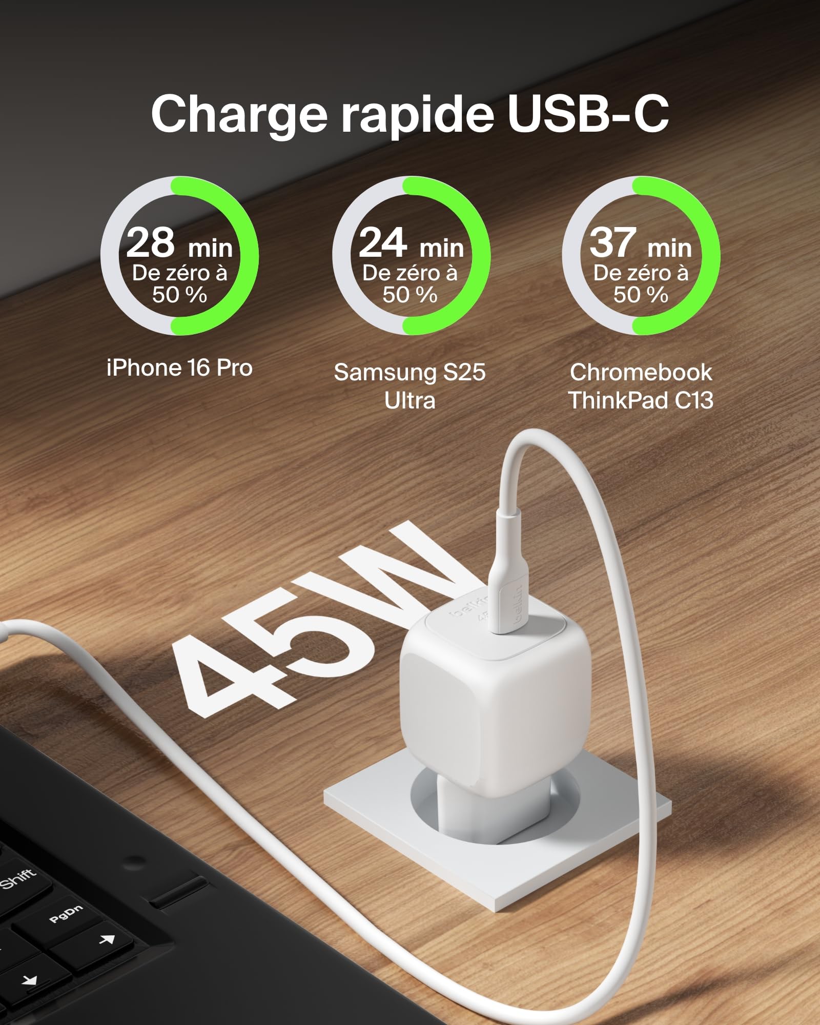 belkin-boostcharge-chargeur-secteur-compact-45w-usb-c-pd-3-1-blanc-iphone-16-gal image 2