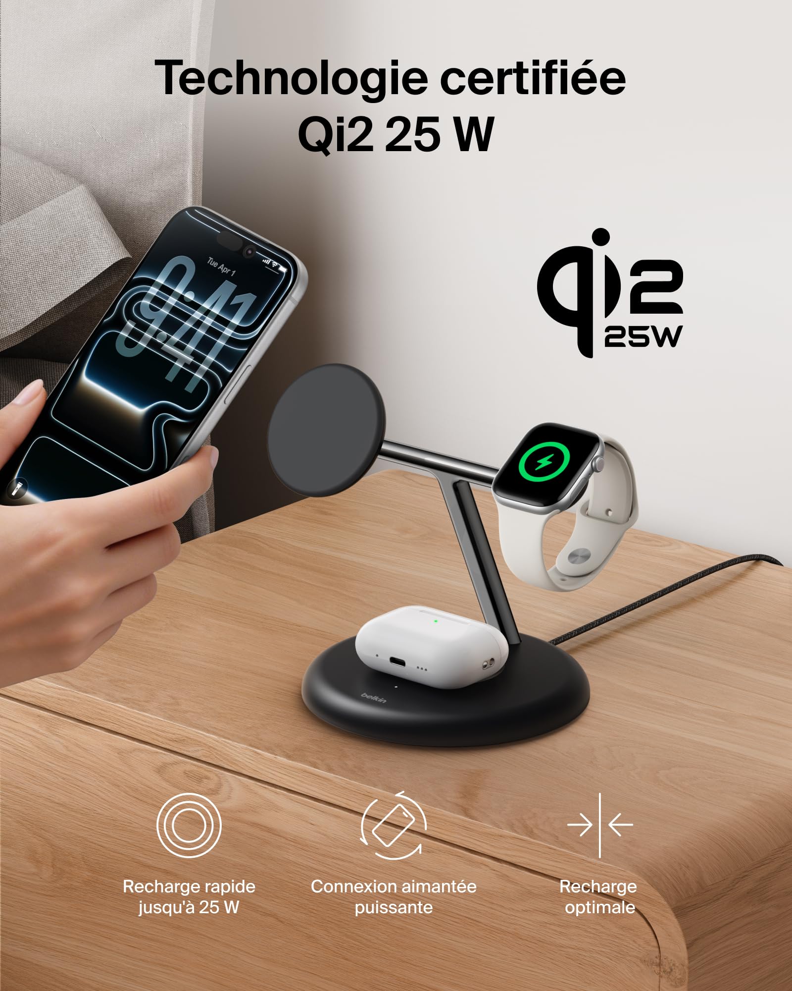belkin-ultracharge-station-de-recharge-sans-fil-3-en-1-25-w-magn-tique-qi2-compa image 4