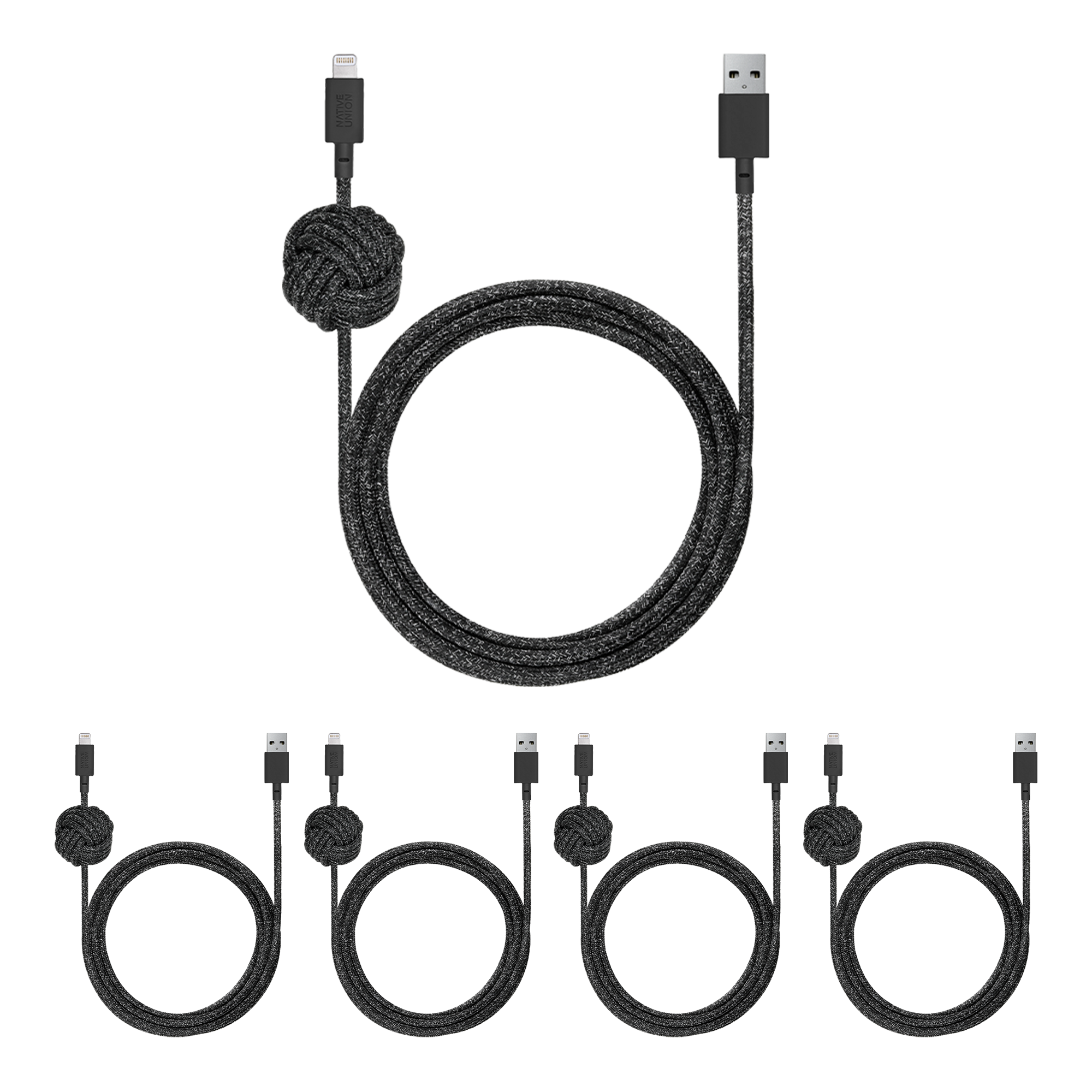 native-union-pack-de-5-night-cable-usb-a-vers-lightning-c-bles-mfi-3-m-avec-n-ud image 1